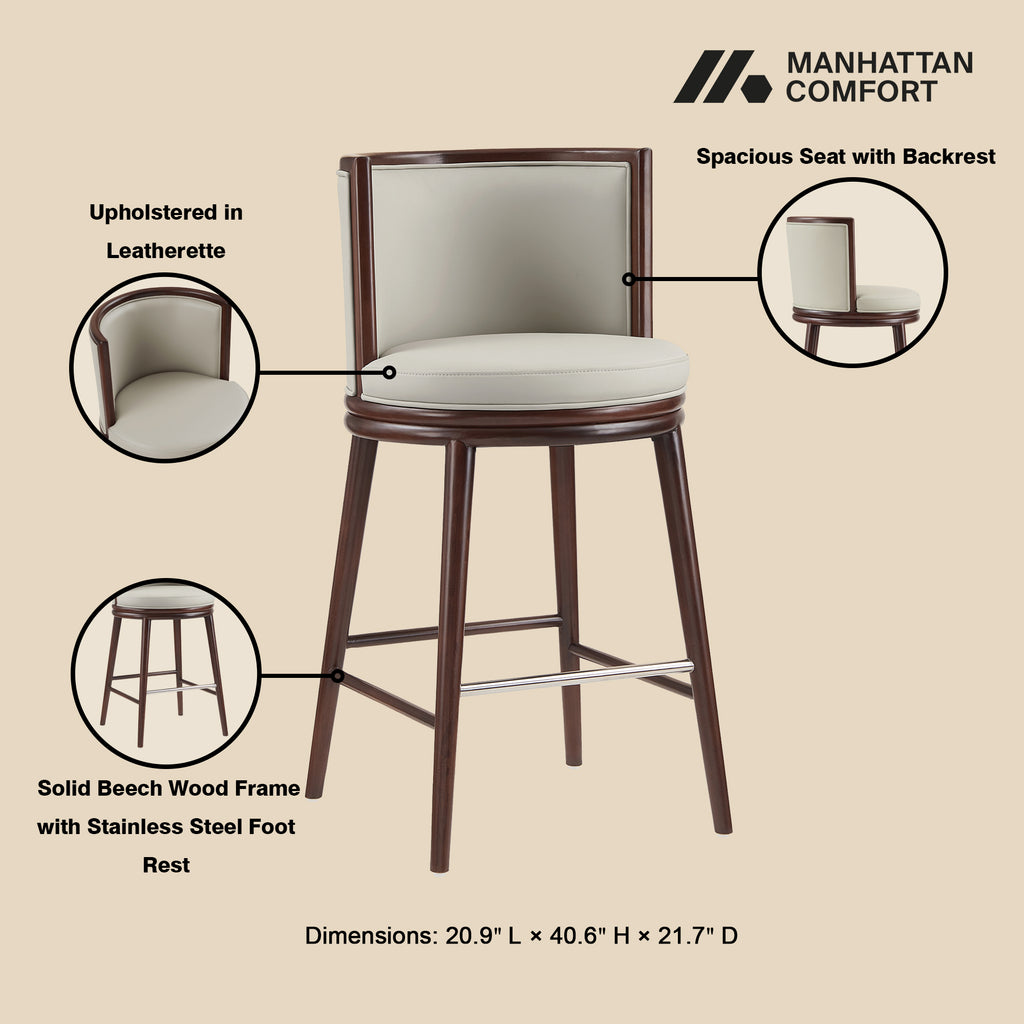 Evalyn Wood Upholstered Barstool in Stone