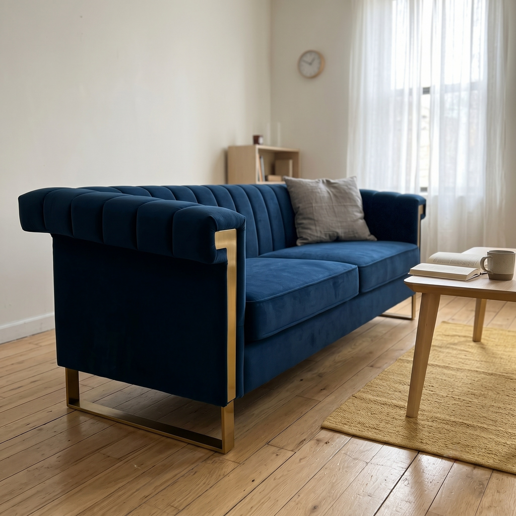 FX-P81B-BU Chesterfield Velvet Sofa