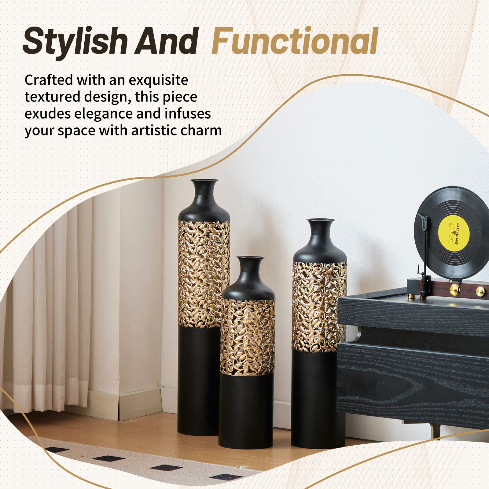 3-Piece Handcrafted Metal Floor Vase Set