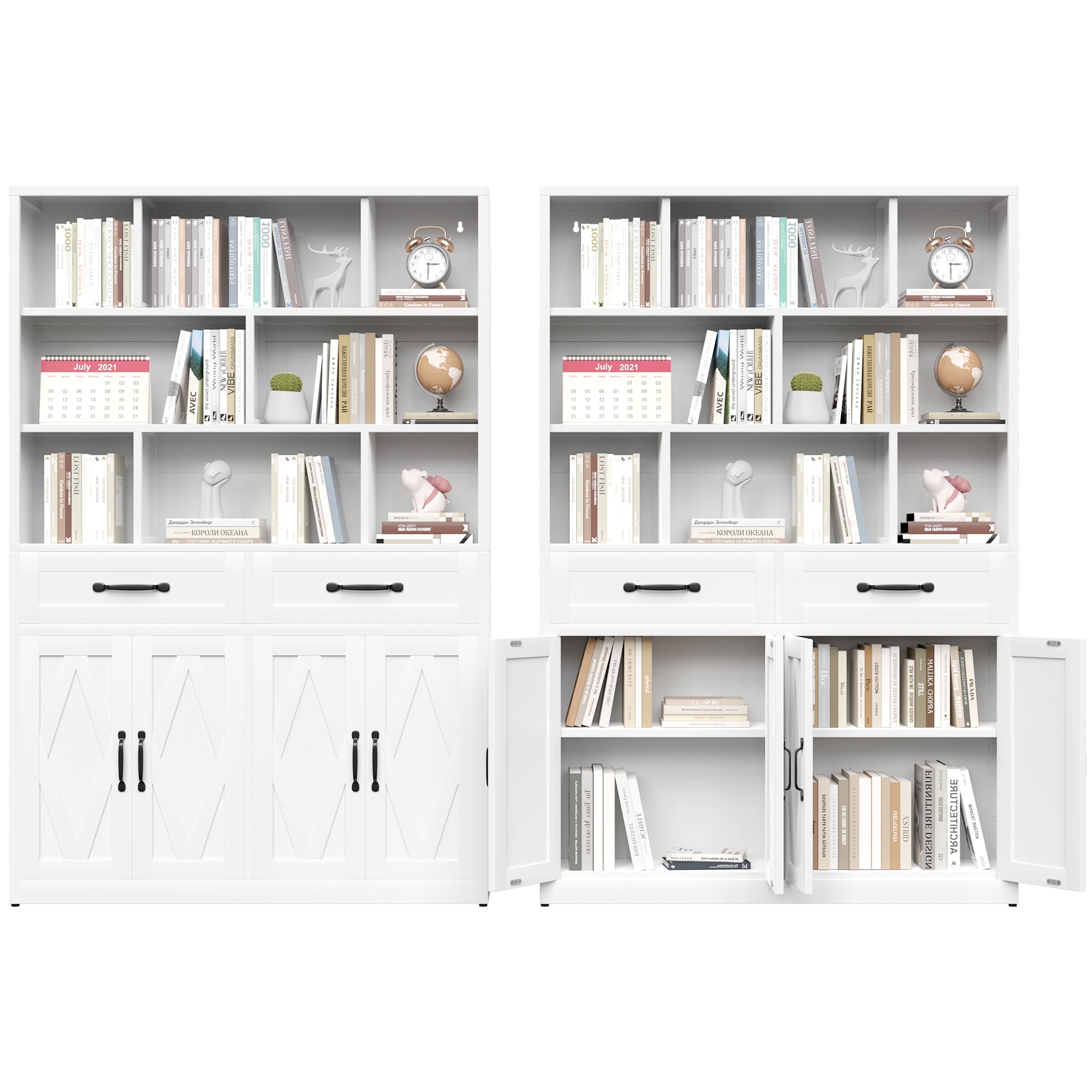 71" H Metal Bookcase with 2 Doors & 2 Drawers