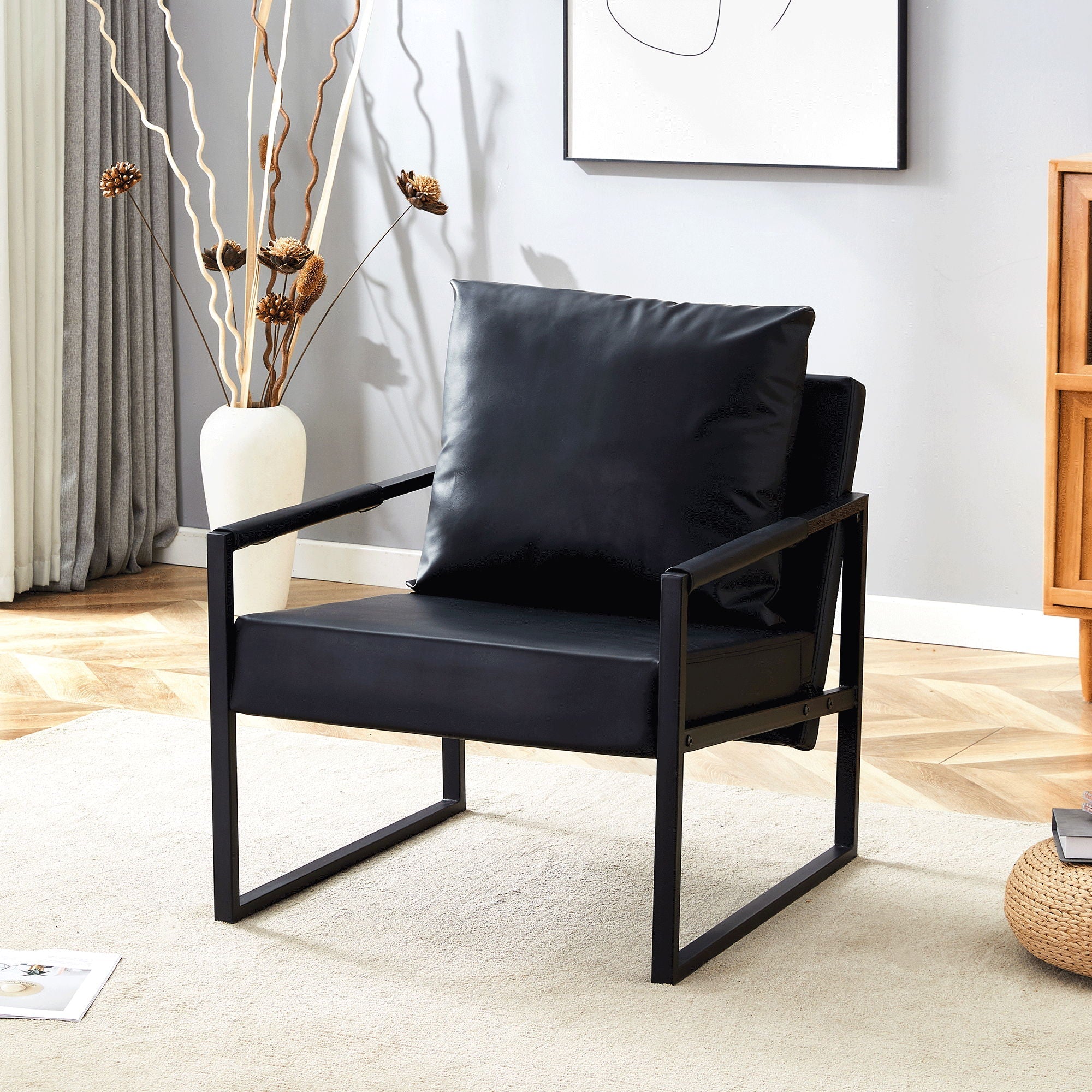 Classic Leather and Metal Frame Sofa