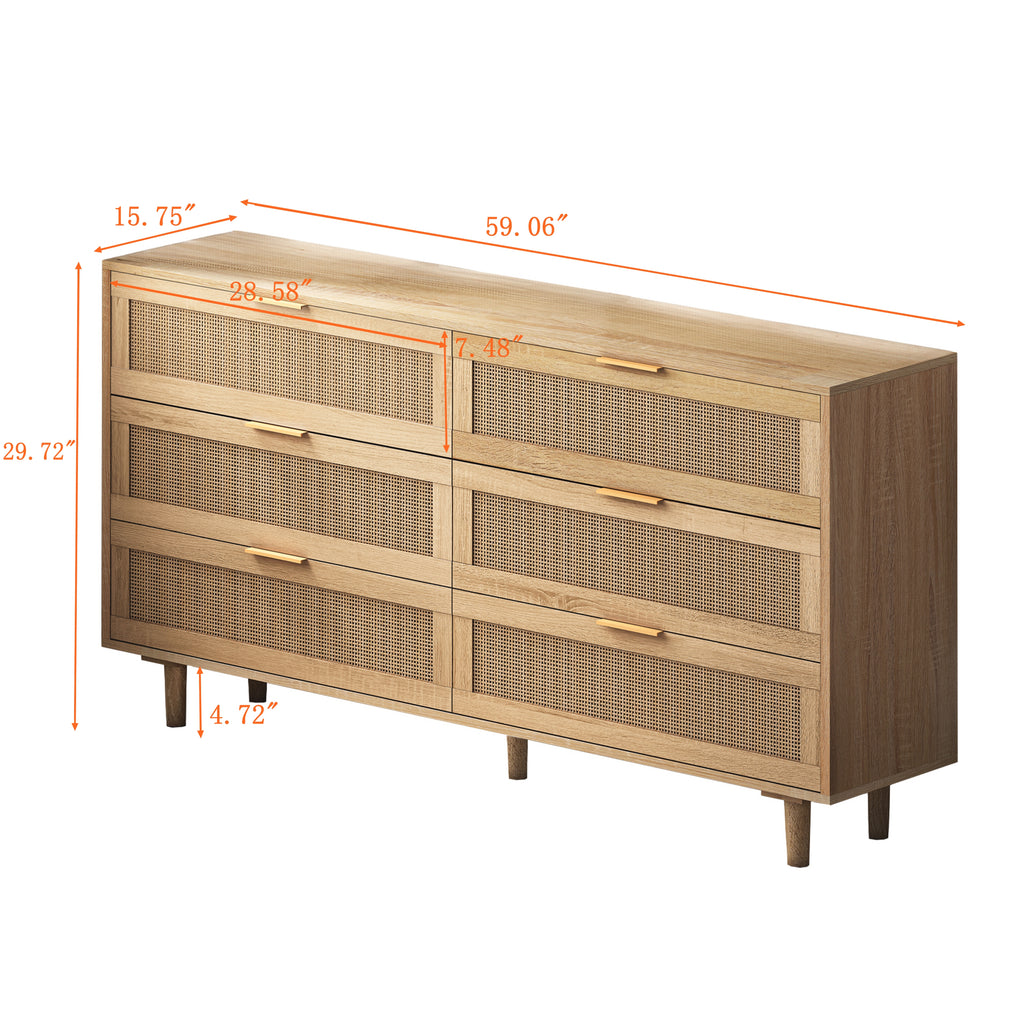 59.06" 6-Drawer Rattan Storage Cabinet