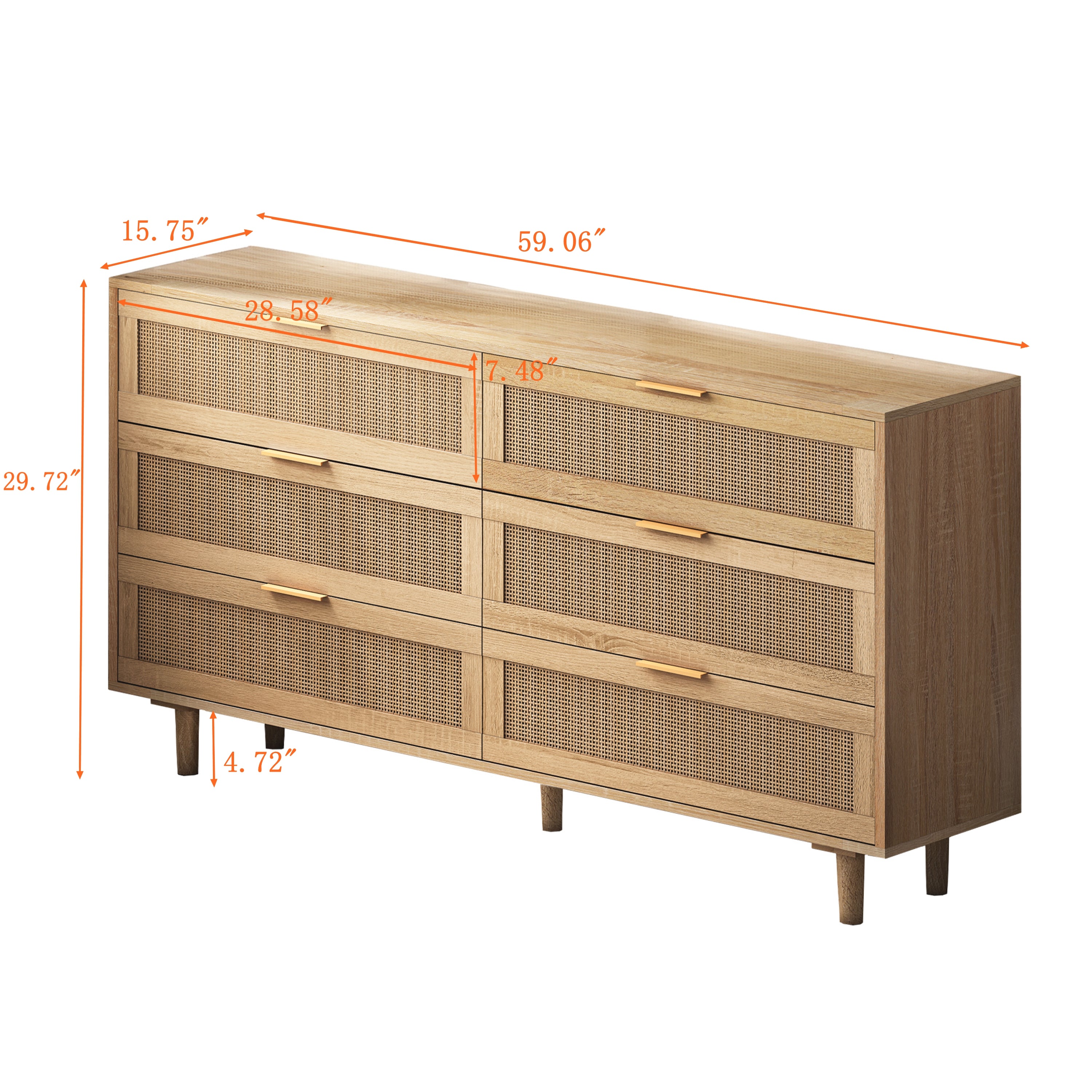 59.06" 6-Drawer Rattan Storage Cabinet