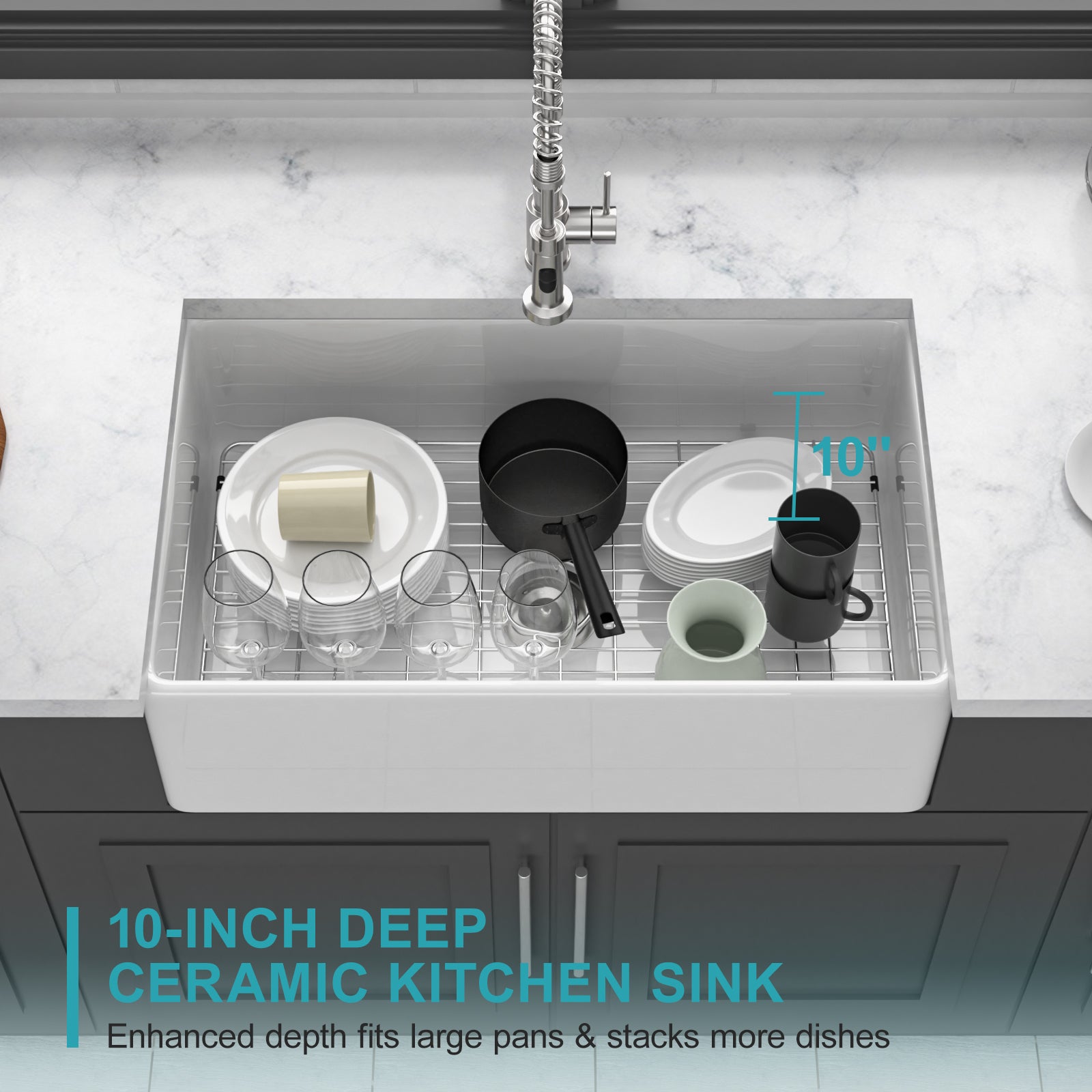 White Kitchen Sink - 33 x 18 x 10 Inch