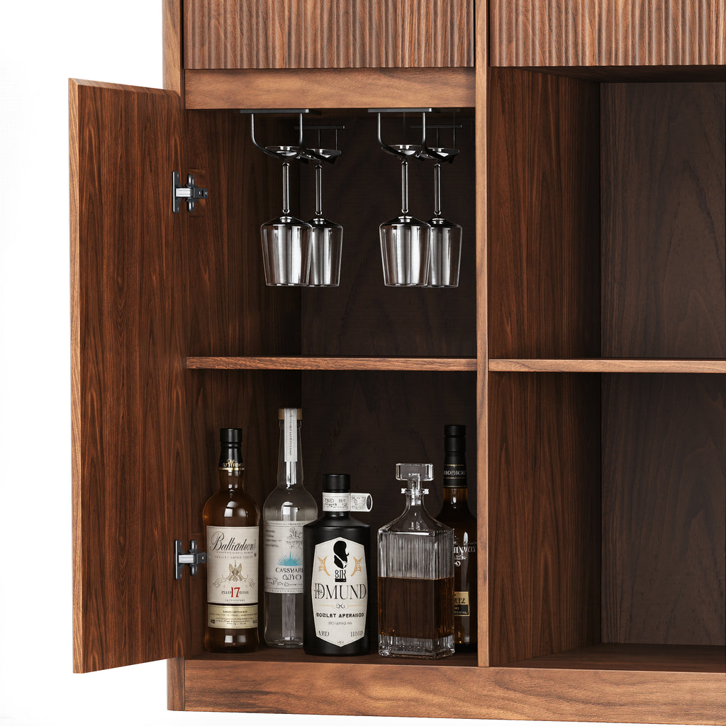 Fluted Buffet Wine Cabinet With Mini Fridge Nook