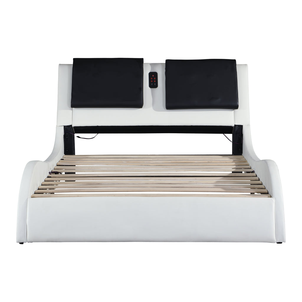 Faux Leather Upholstered Platform Bed Frame with LED Lighting