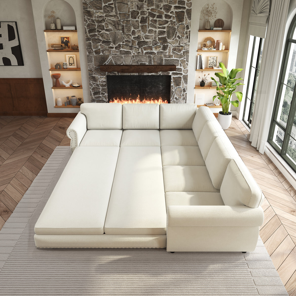 118" L-Shaped Sofa Couch with Pull-Out Bed