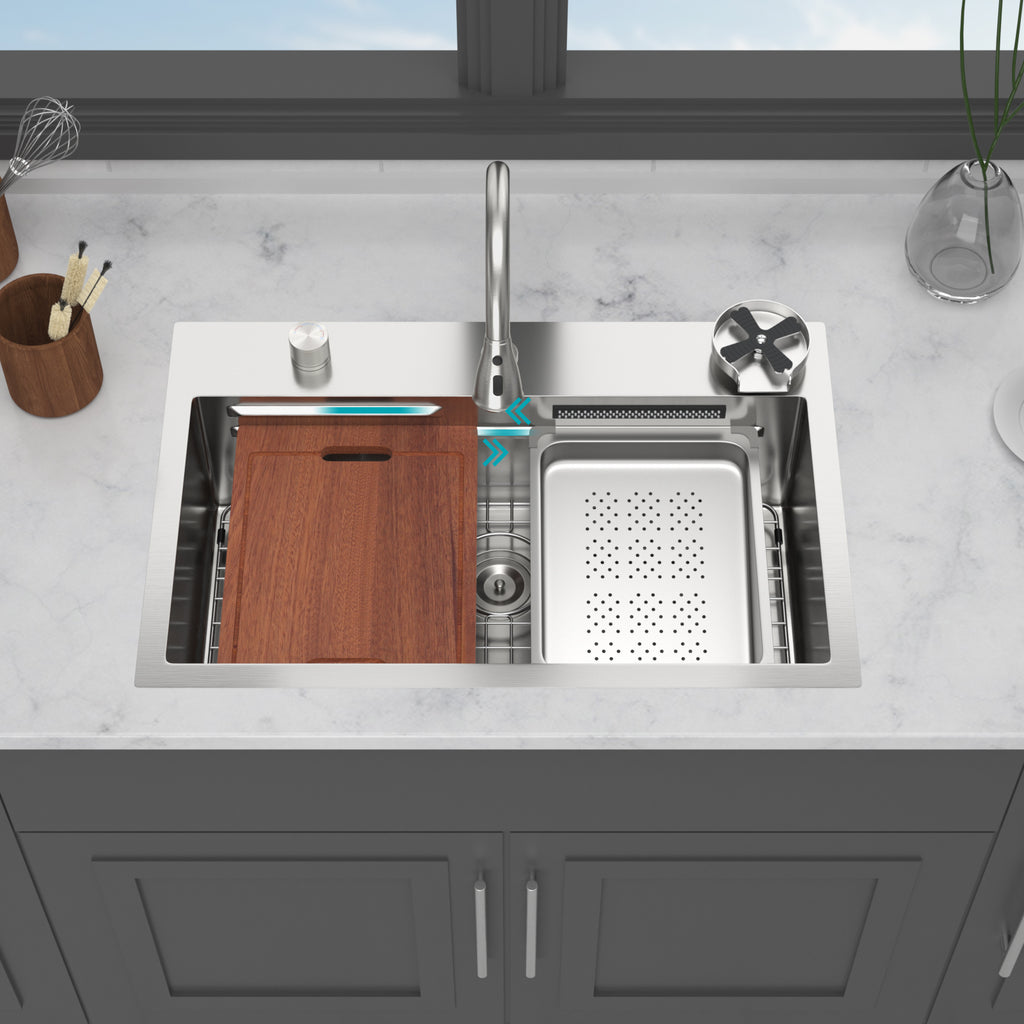 31.5" Drop In Waterfall Kitchen Sink