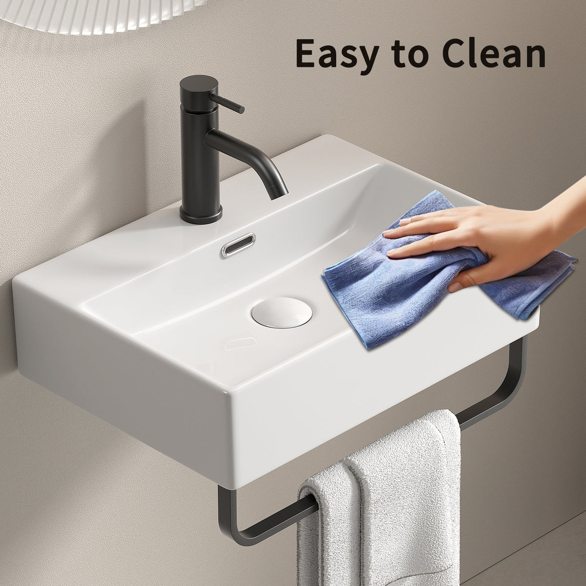 White Vessel Sink With Towel Rack
