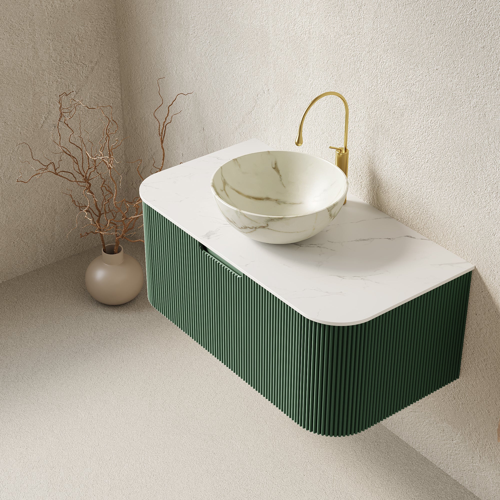 Dina 36" Bathroom Vanity & Sink, Floating Curved Edges