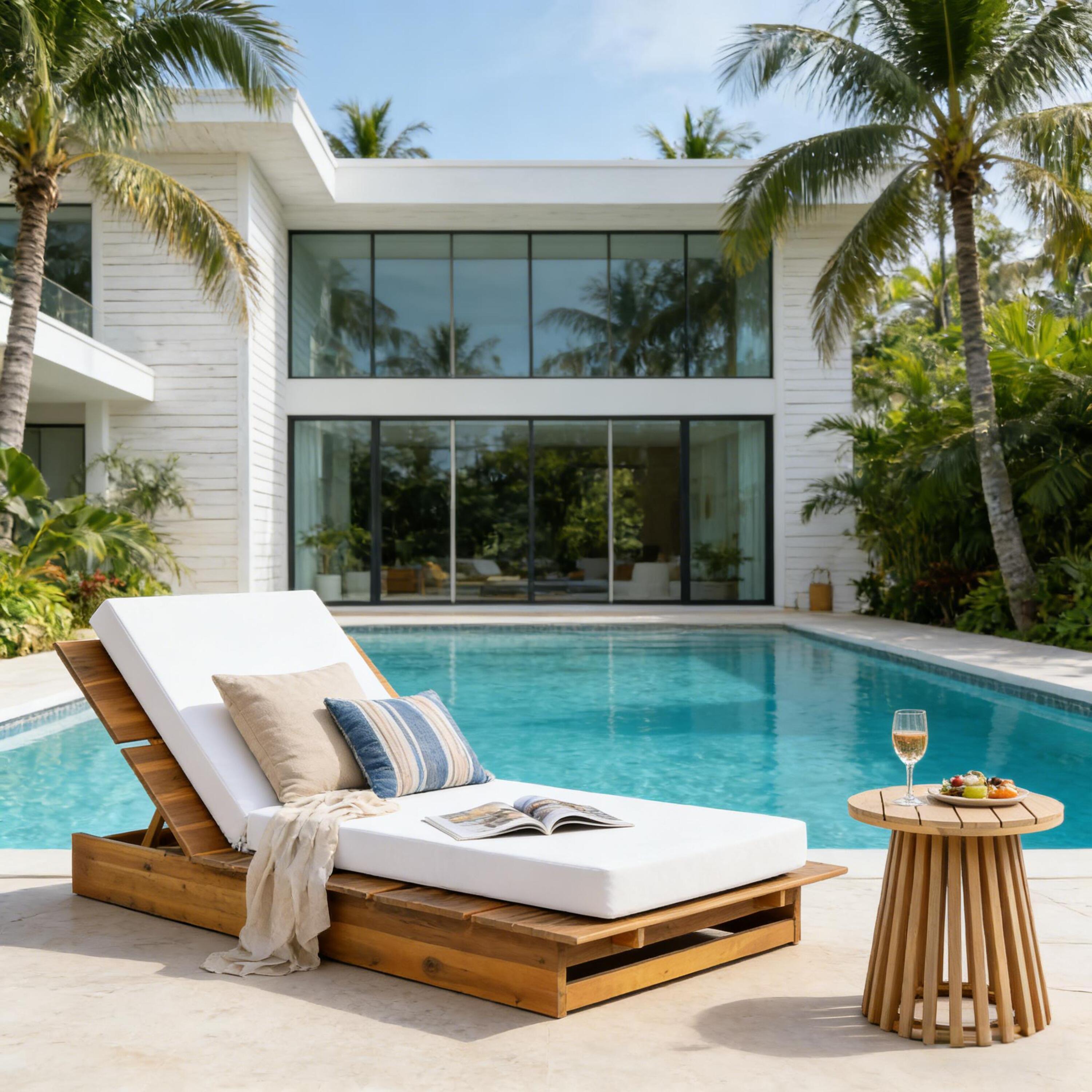 Acacia Wood Chaise Lounge with Movable Cushions