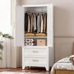 71" Tall Metal Wardrobe Cabinet with 2 Drawers and Hanging Rod