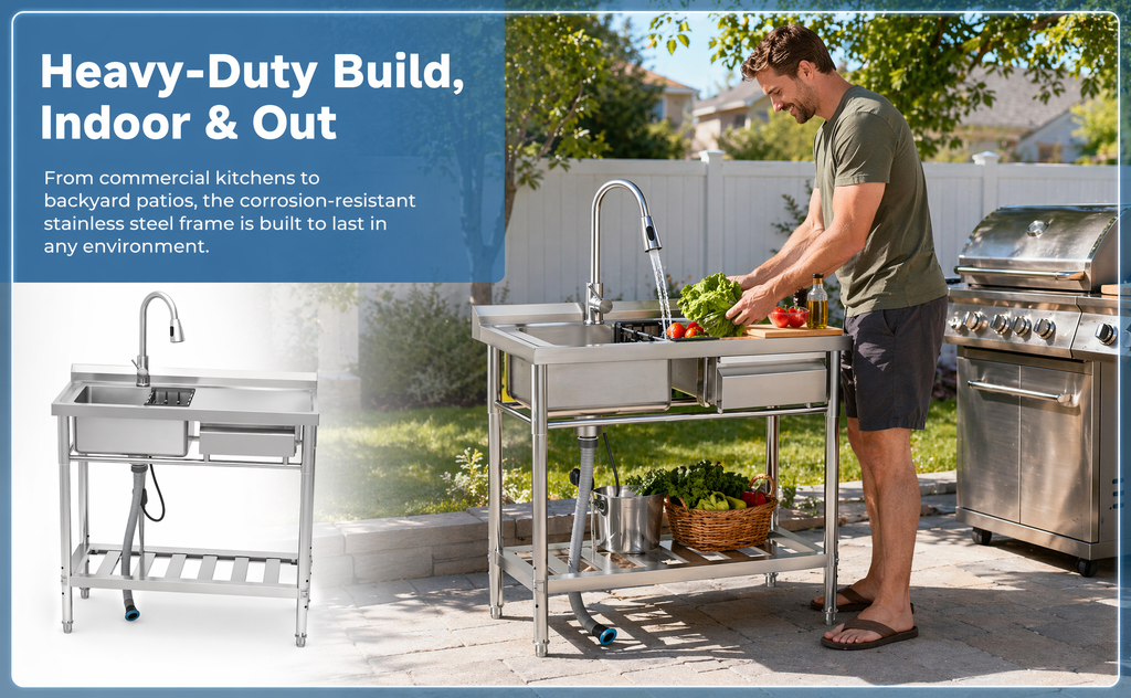 Stainless Steel Utility Sink, Freestanding Sink 3