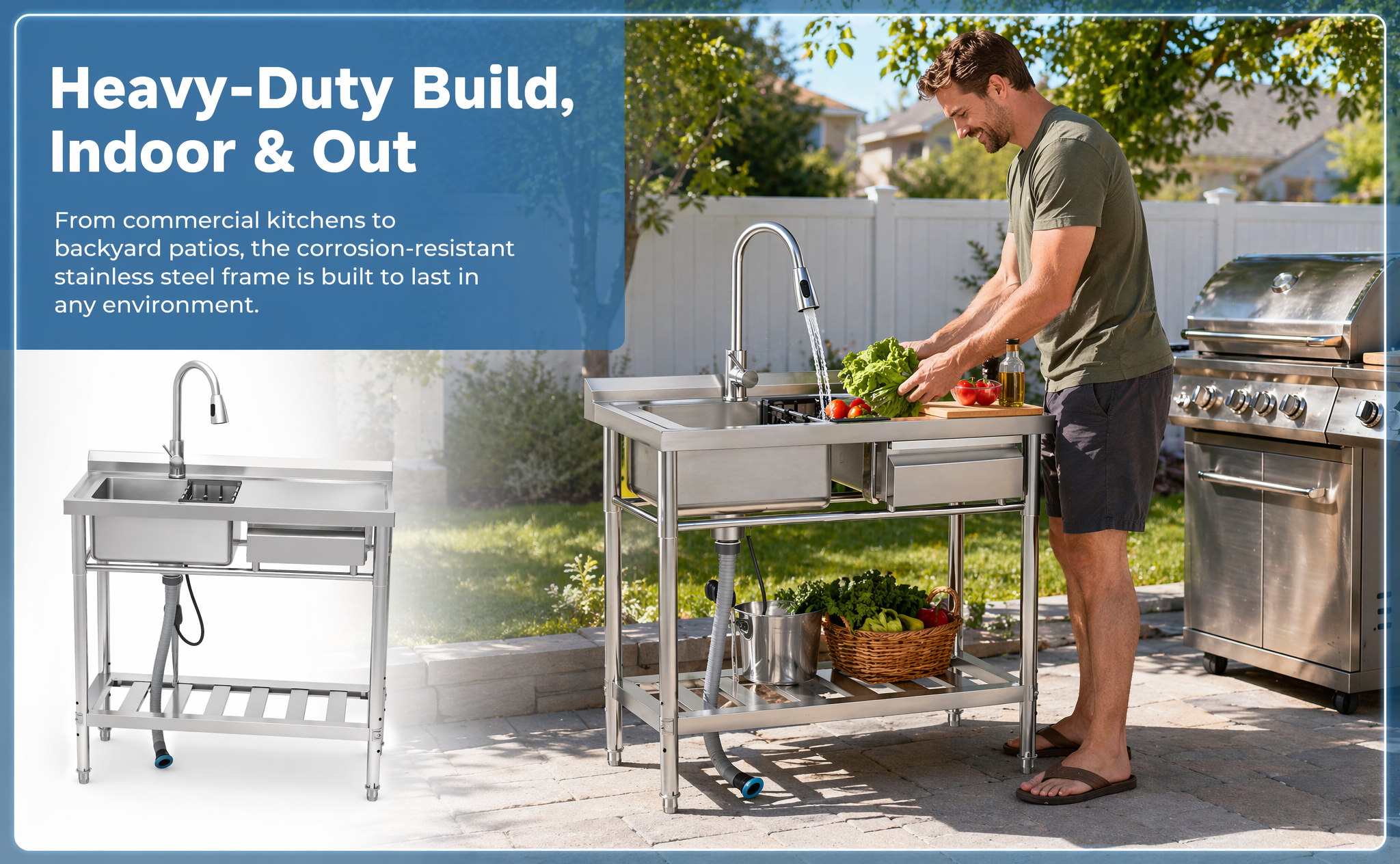 Stainless Steel Utility Sink, Freestanding Sink 3