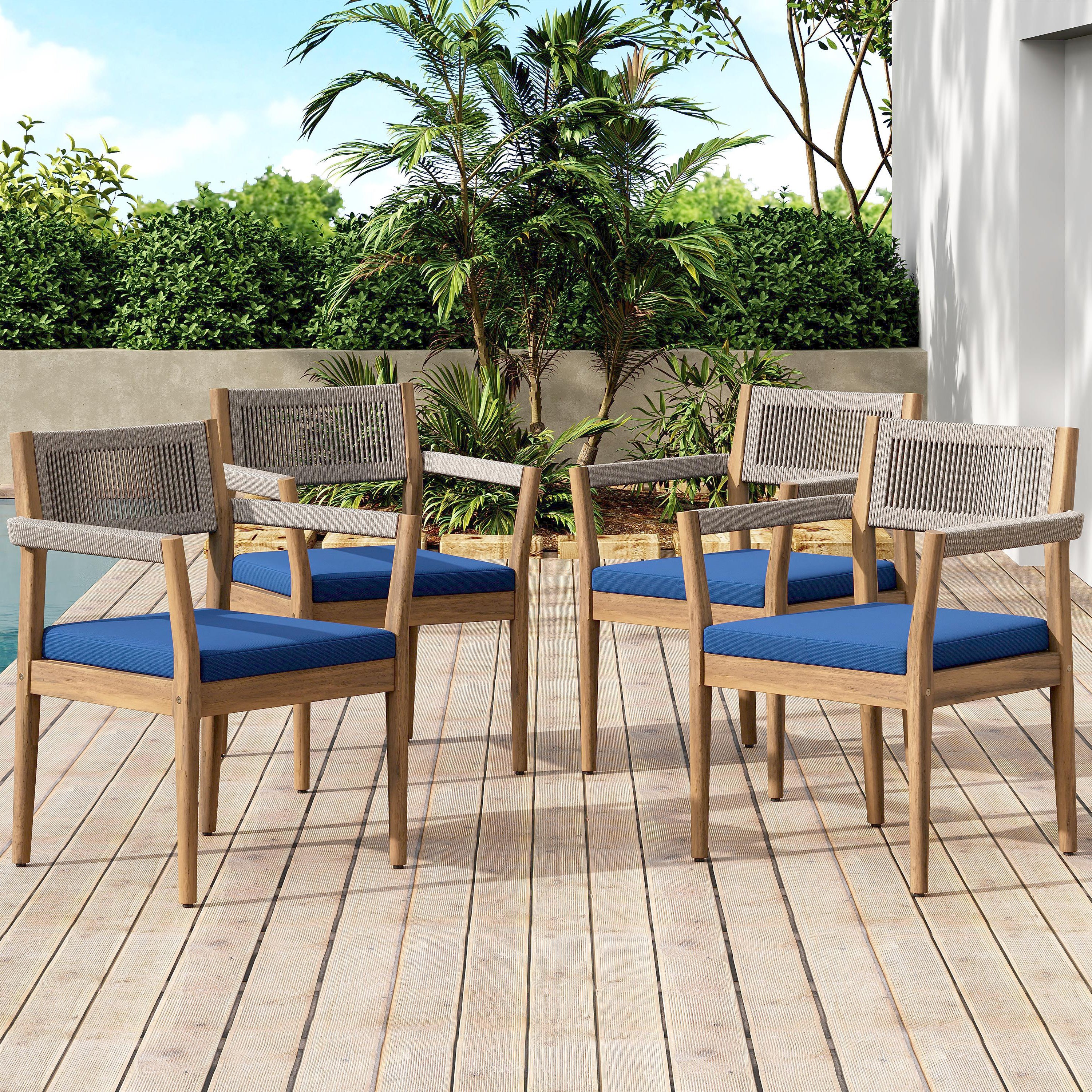 Braided Acacia Wood Outdoor Dining Chairs Set of 2