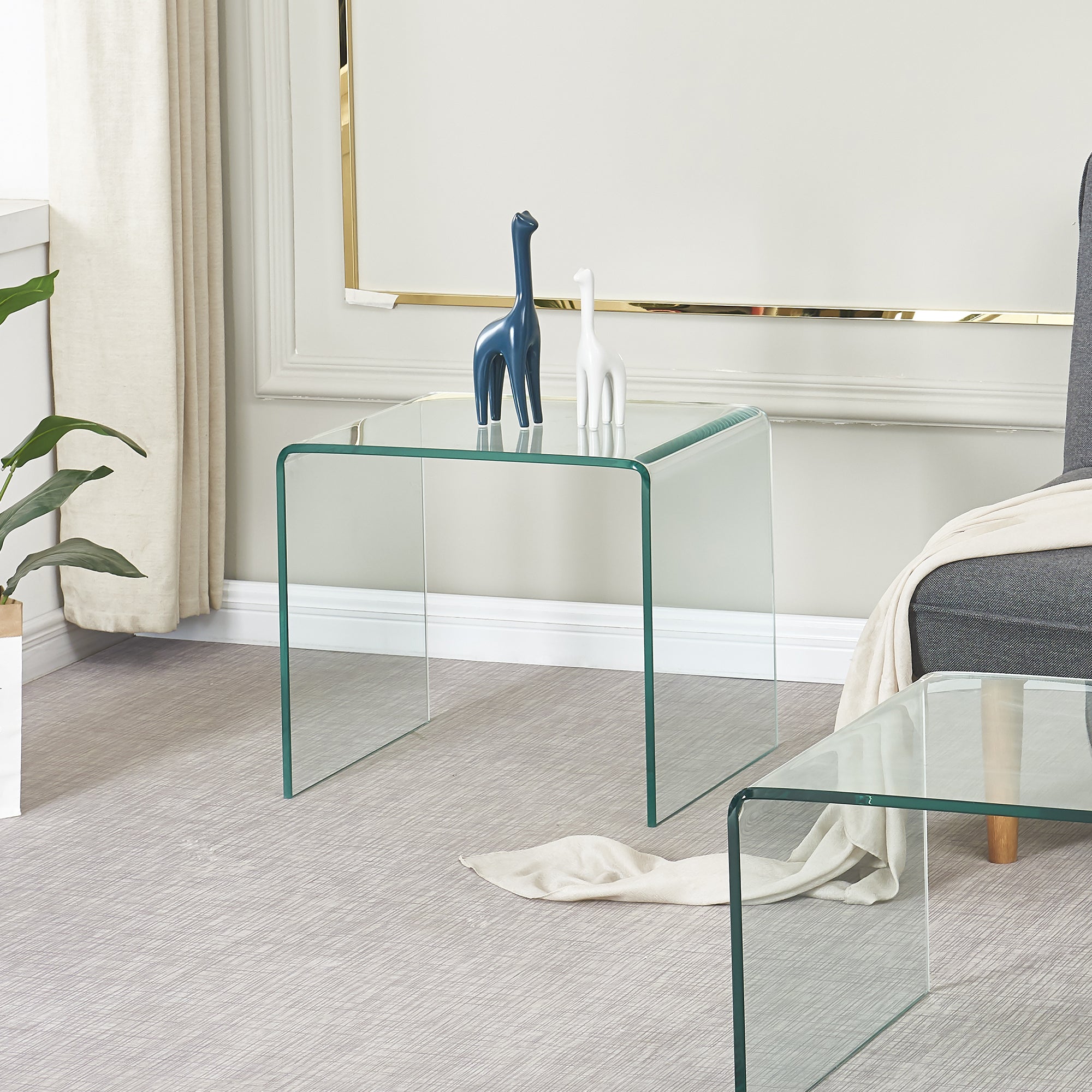 Tempered Clear Bent Glass Side Table