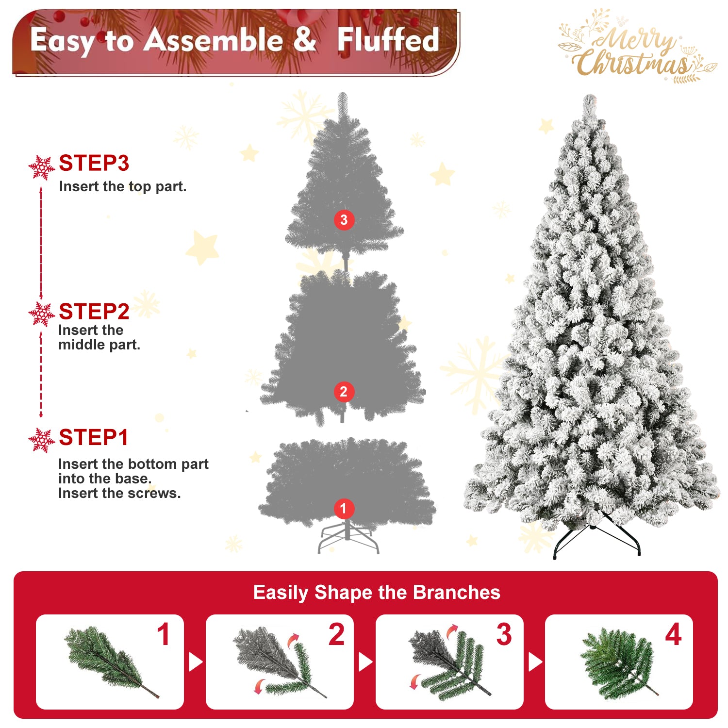 6ft Flocked Pre-Lit Christmas Tree with 300 UL Warm Lights