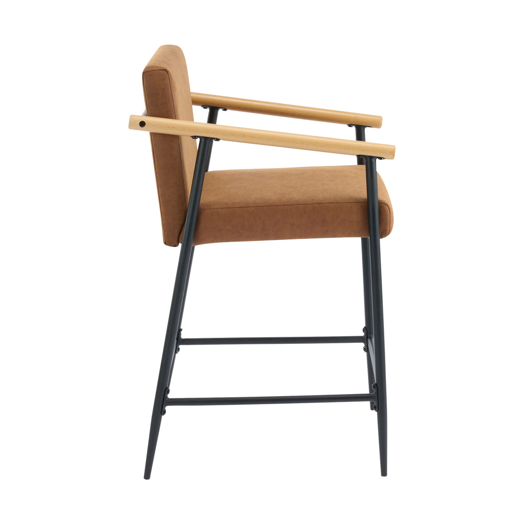 Counter Stool with Iron Frame - Set of 2 - Black and Reddish
