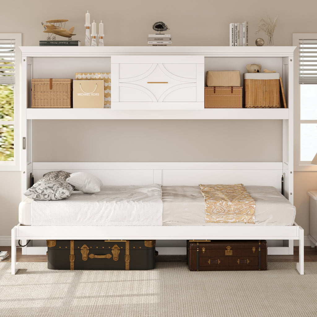 Twin Size Murphy Bed with Charging Station and a Drawer