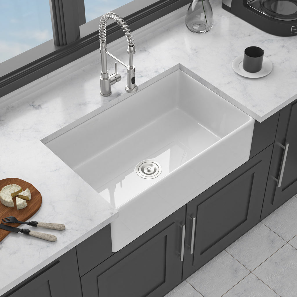 White Kitchen Sink - 33 x 18 x 10 Inch