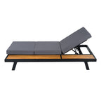 Black Iron + Teak Finish Chaise Lounge Set with Dark Grey Cushion