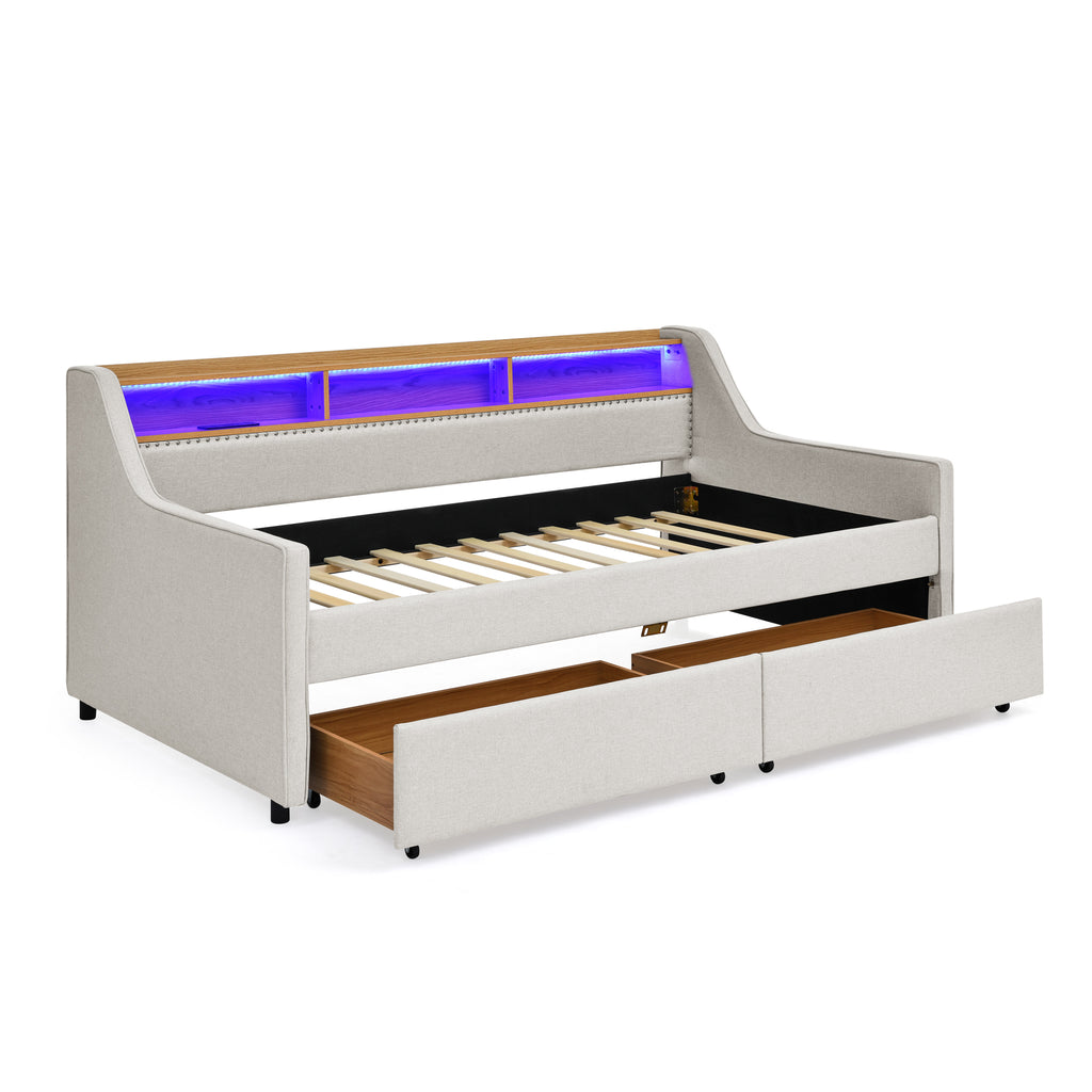 Twin Size Upholstery Sofa Bed with LED Lights