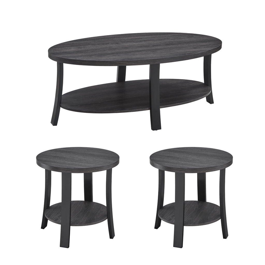 Anze Contemporary Oval Wood Shelf 3-Piece Coffee Table Set