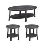 Anze Contemporary Oval Wood Shelf 3-Piece Coffee Table Set