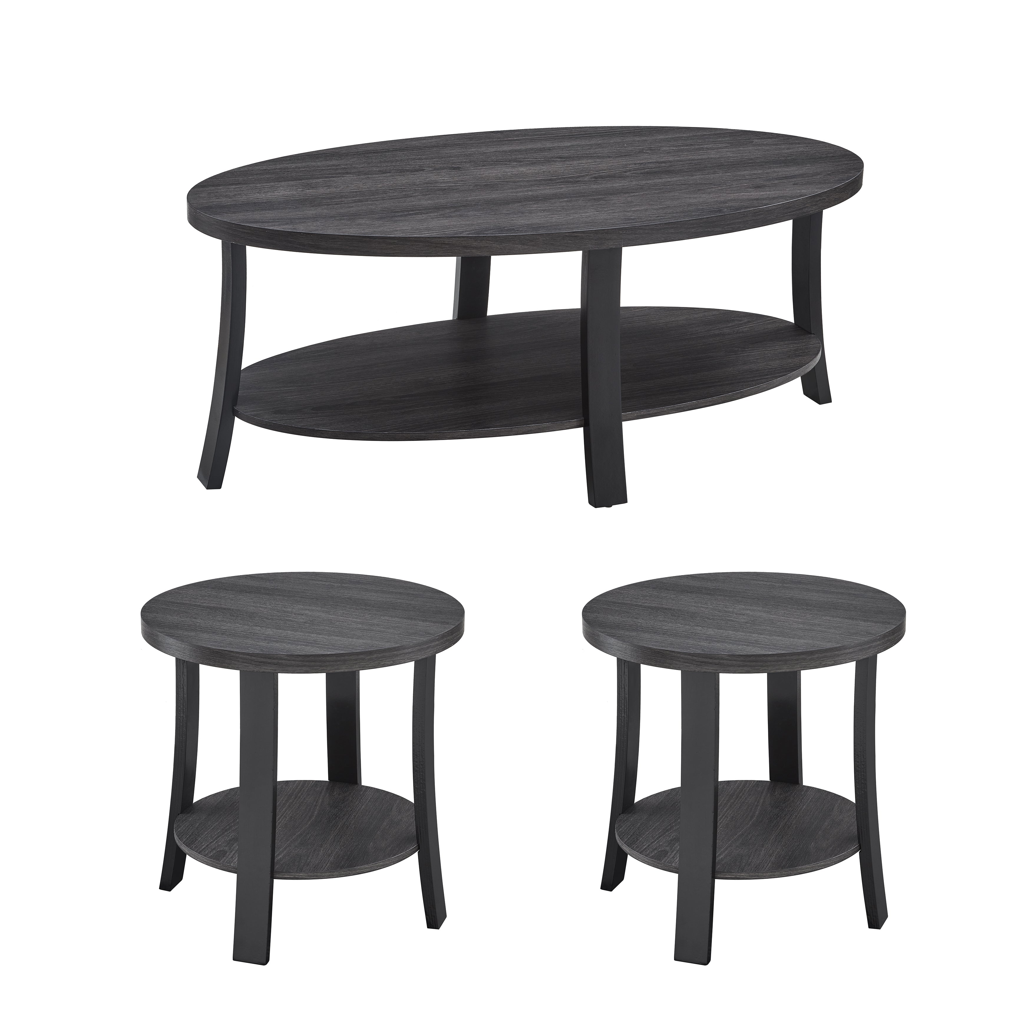 Anze Contemporary Oval Wood Shelf 3-Piece Coffee Table Set