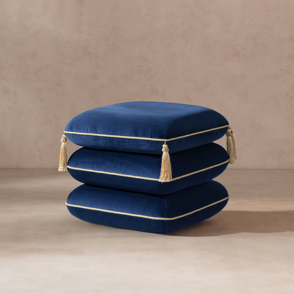 Monarch 19.5" Squared Upholstered Ottoman with Bullion Fringe