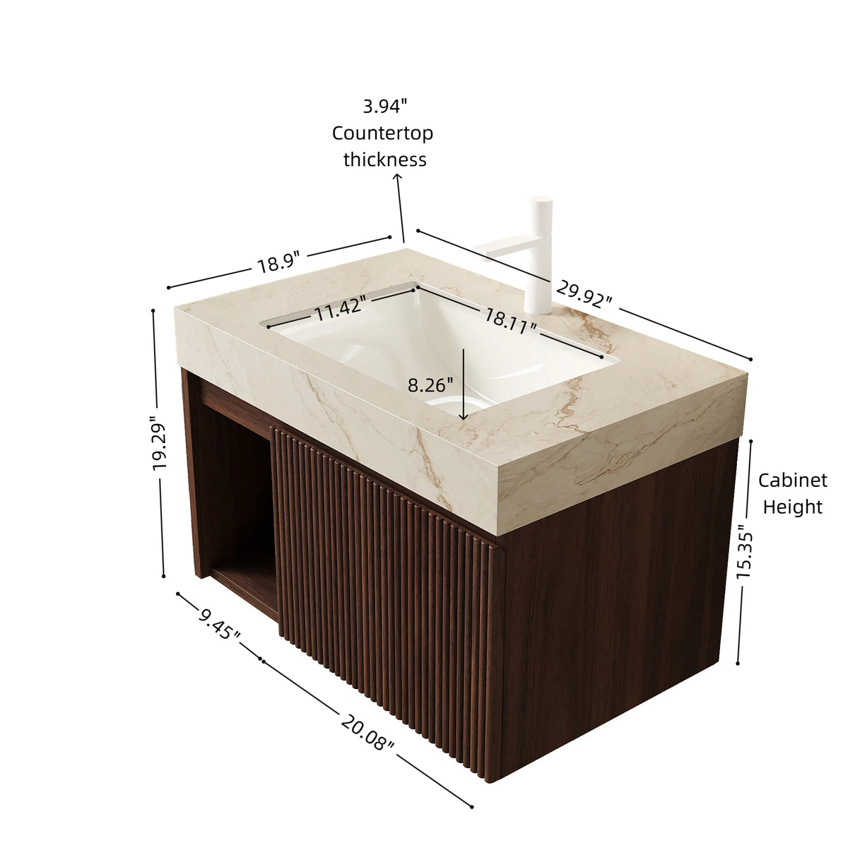 EIDEN 30" Bathroom Vanity & Sink - Floating Storage Cabinet