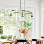 45" Industrial 3-Light Pendant Chandelier with Clear Glass Shades