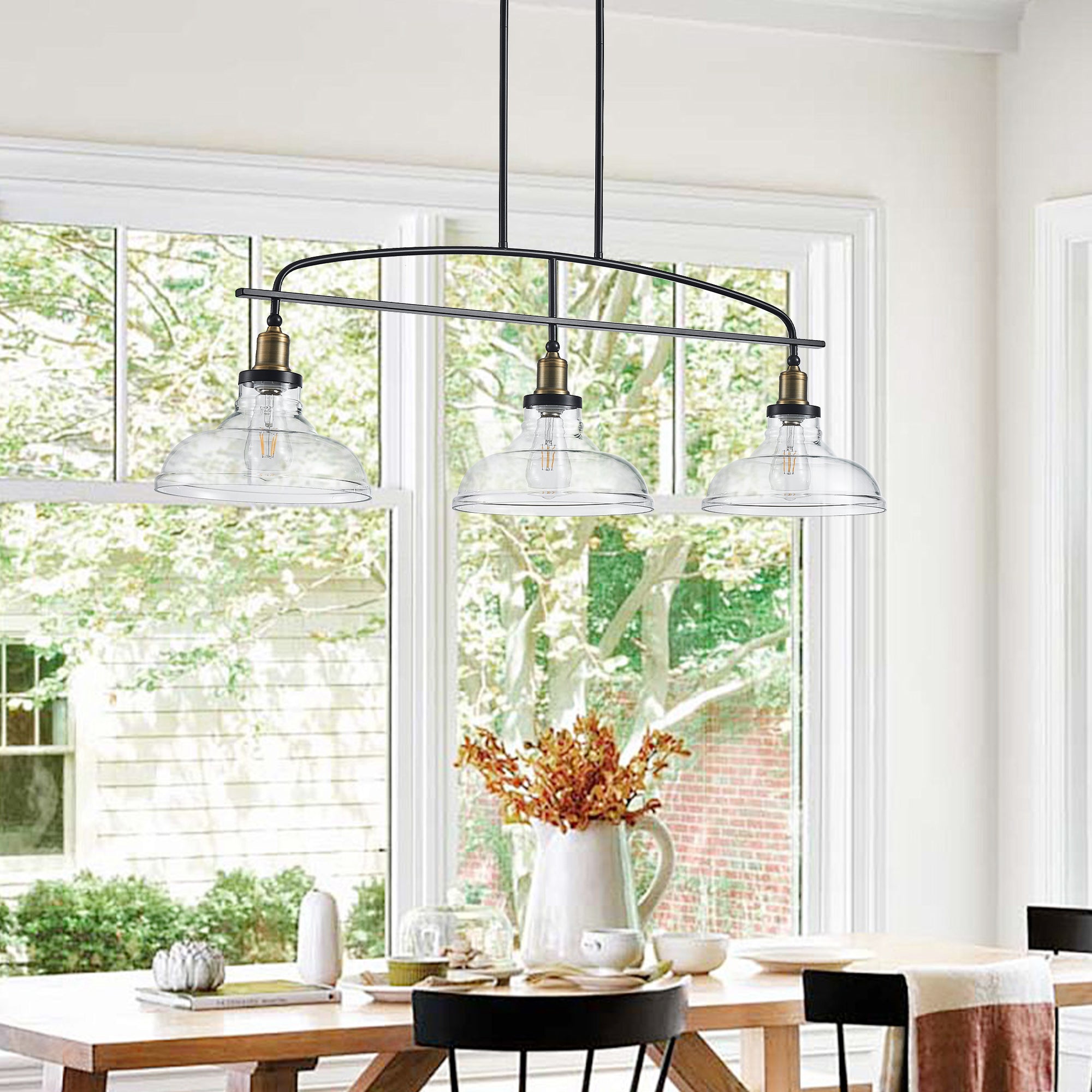 45" Industrial 3-Light Pendant Chandelier with Clear Glass Shades