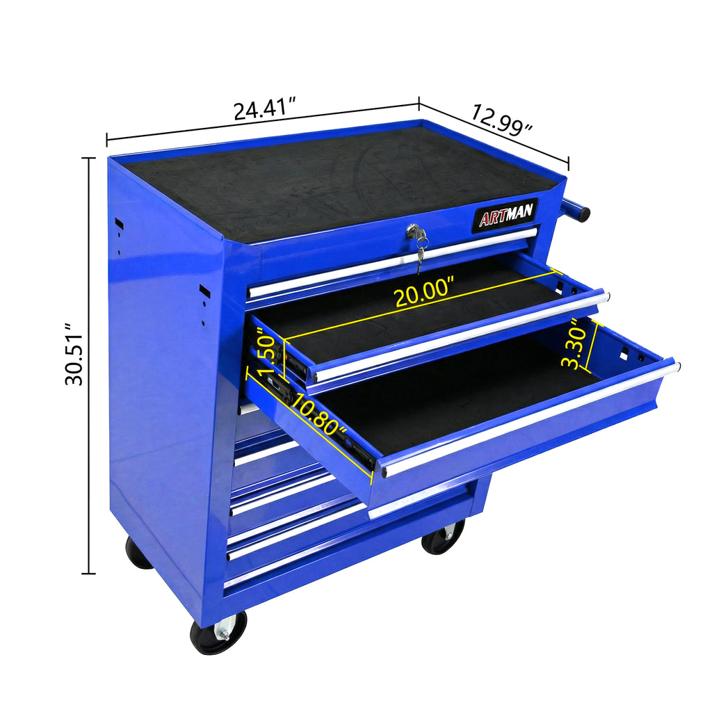 7 Drawers Multifunctional Tool Cart with Wheels - Blue