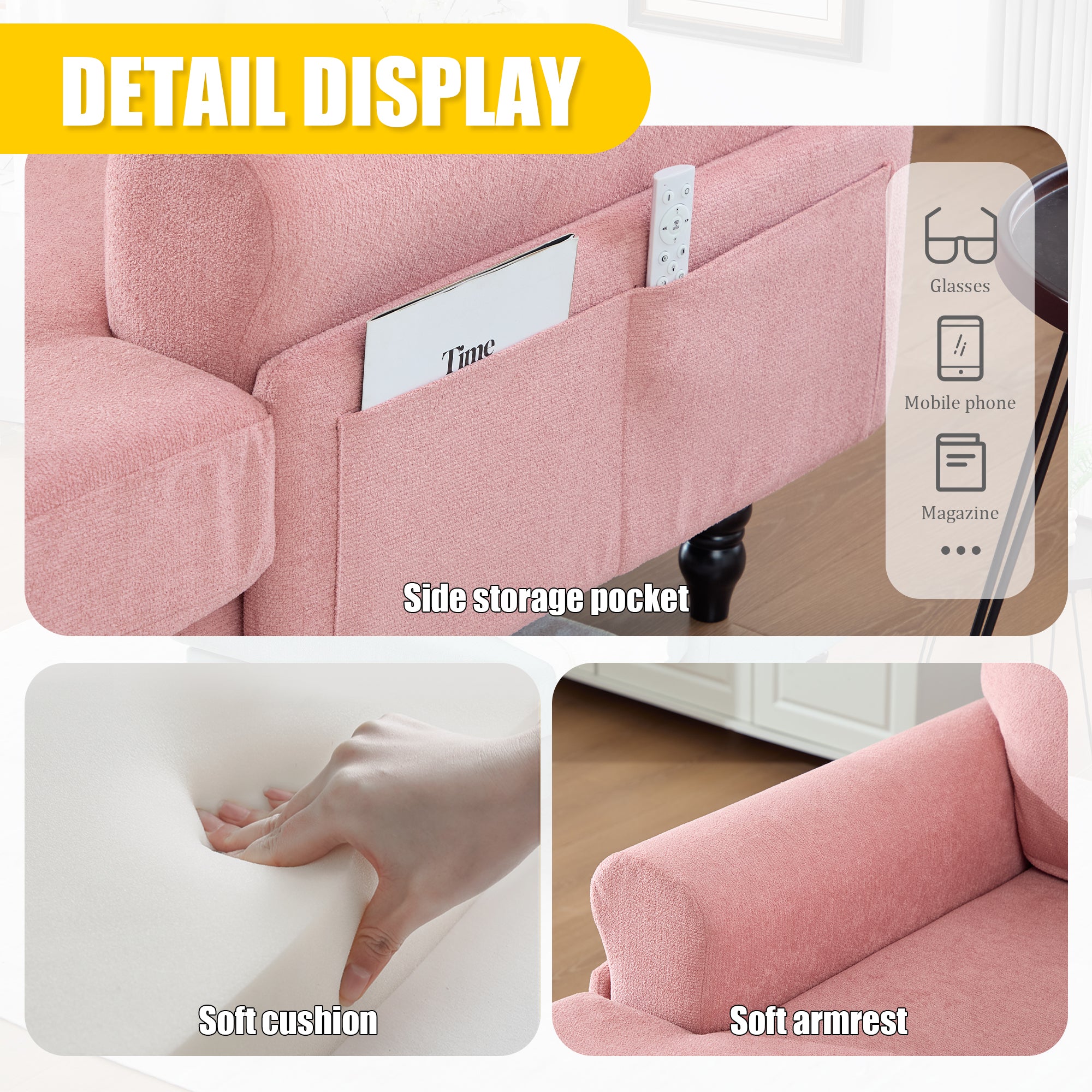 Modern Minimalist Chenille Fabric Chaise Lounge Recliner