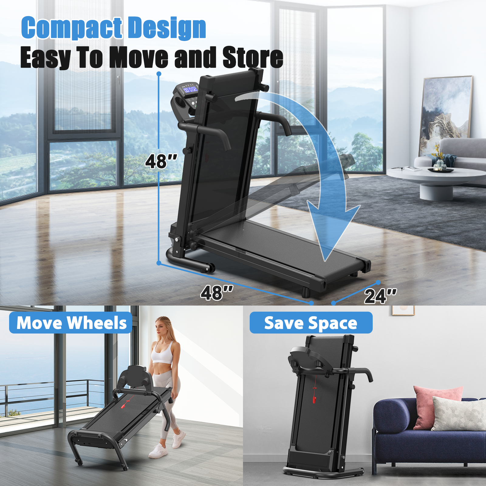 Foldable Treadmill for Home, 2.5HP Portable Treadmill