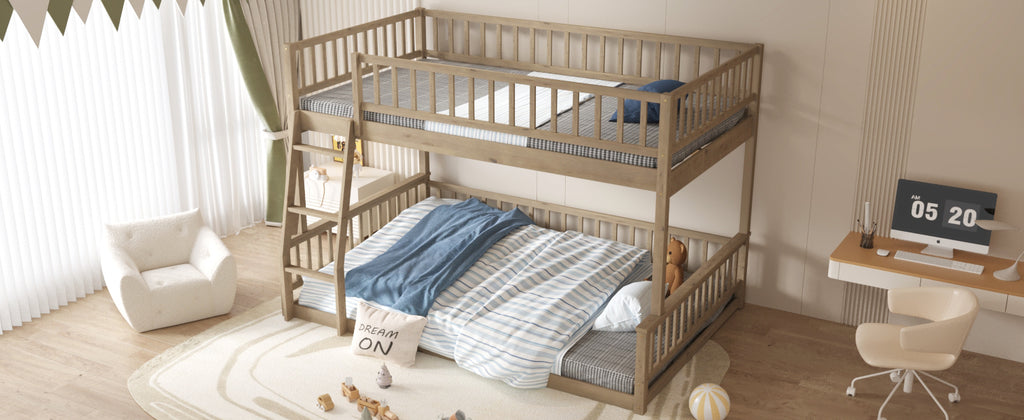 Full XL Over Queen Bunk Bed with Ladder and Guardrails