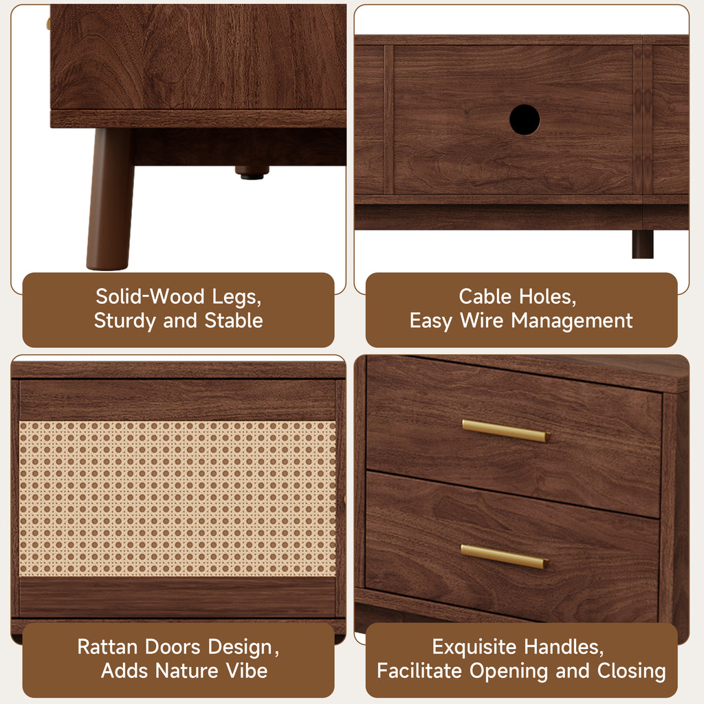 70-Inch Modern TV Stand with Rattan Doors