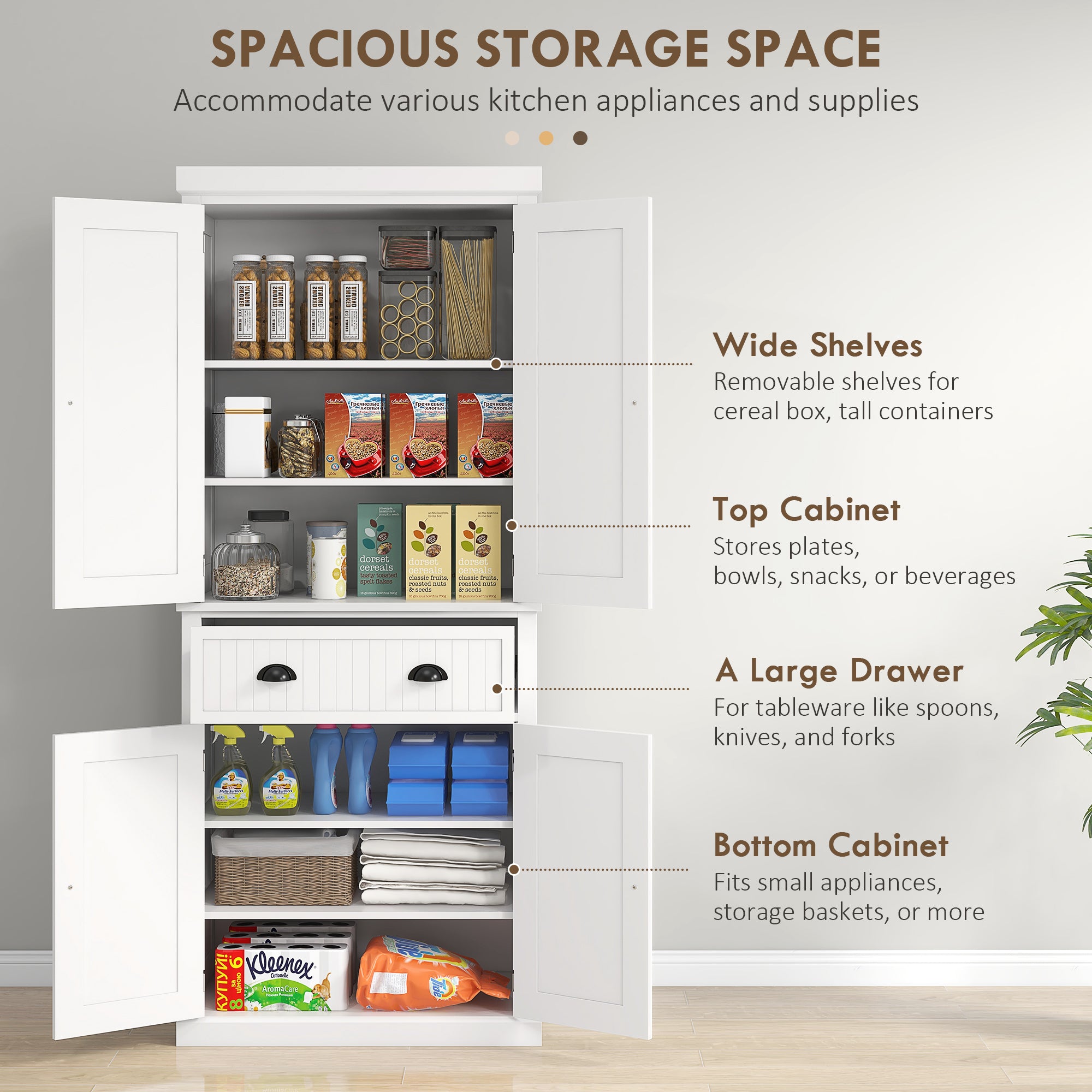 HOMCOM 72" Kitchen Pantry, Tall Storage Cabinet