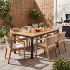 7-Piece Outdoor Dining Set, Acacia Wood Table & 6 Rope Chairs