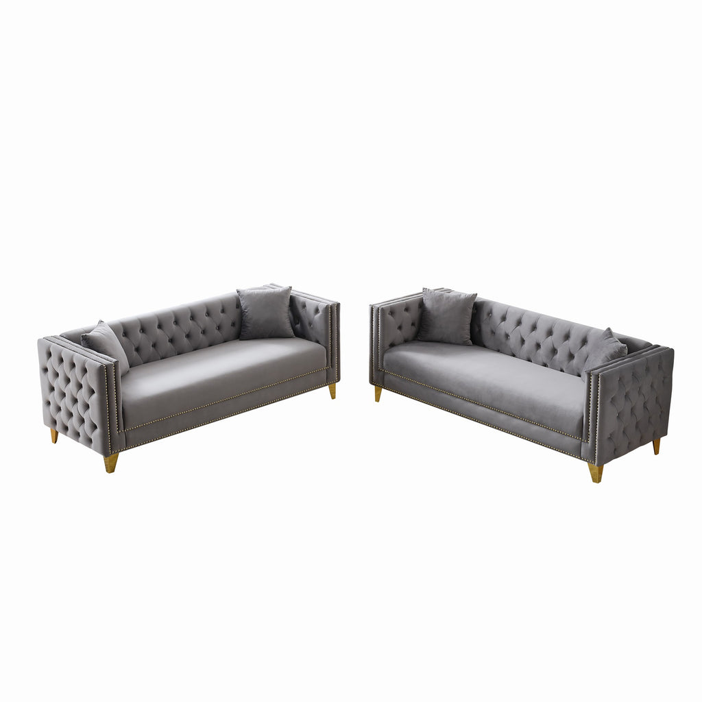 Chesterfield Velvet Sofa - 3+3 Seater Deep Seat Sofa