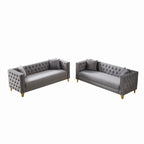 Chesterfield Velvet Sofa - 3+3 Seater Deep Seat Sofa