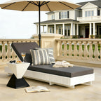 White Acacia Solid Wood Outdoor Chaise Lounge with Dark Cushion