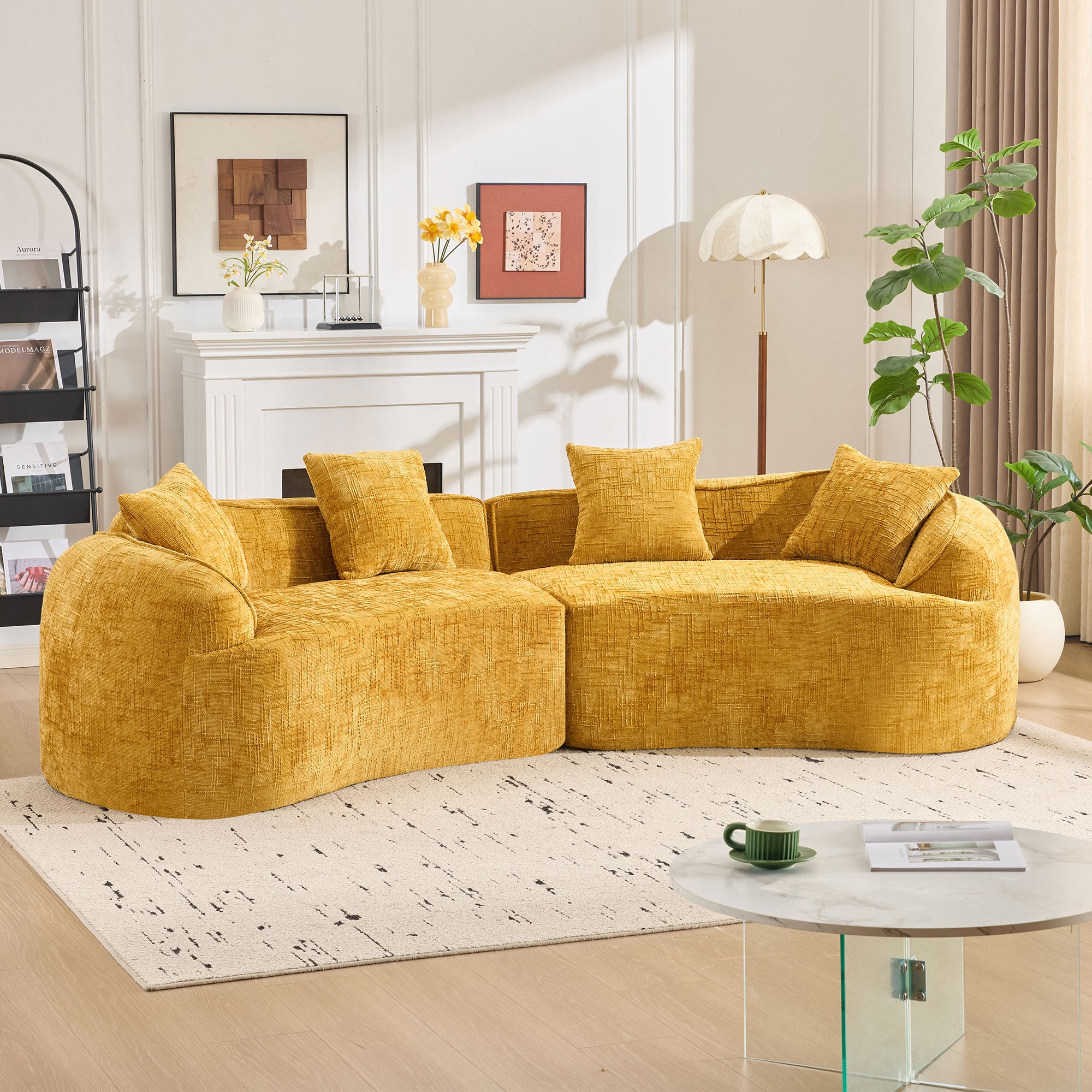 Yellow Curved Compressed Sofa - Creative Nordic-Style Design