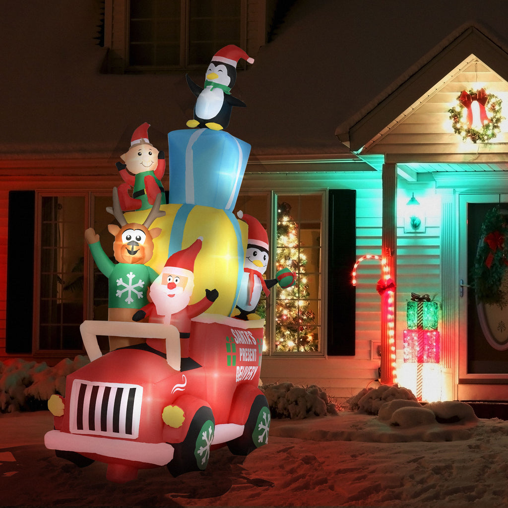 Outsunny 9ft Christmas Inflatable Santa Claus with Gift Car