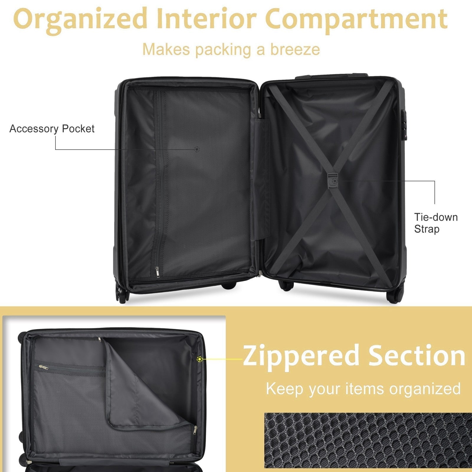 GigaTech 3-Piece Expandable Hard Shell Luggage Set with TSA Lock