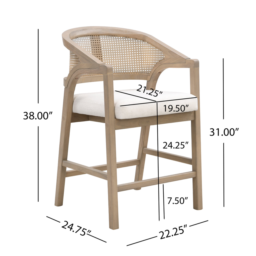 Wooden Frame Counter Stools with Rattan Back, Light Ash, Set of 2