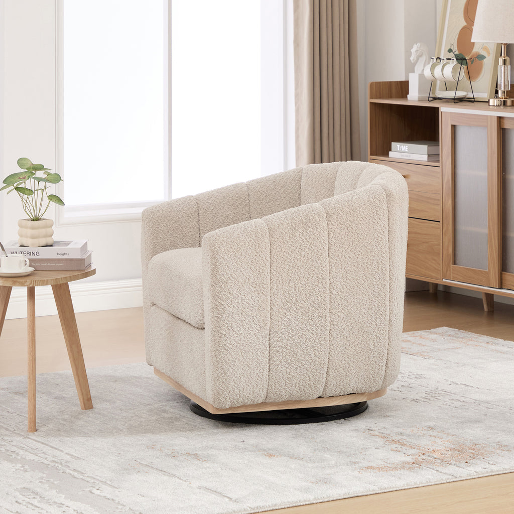 31.89" Wide Modern Chenille Cushioned Metal Base Swivel Chair