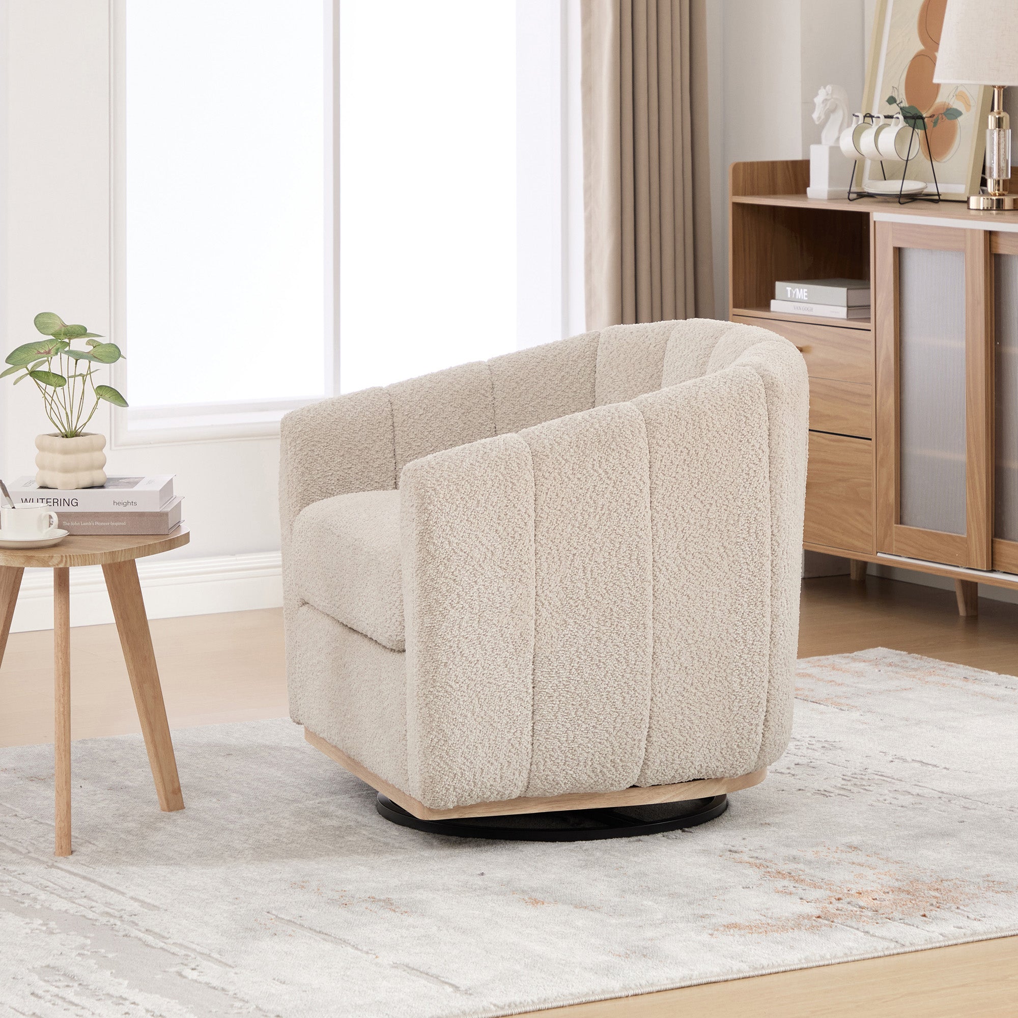 31.89" Wide Modern Chenille Cushioned Metal Base Swivel Chair