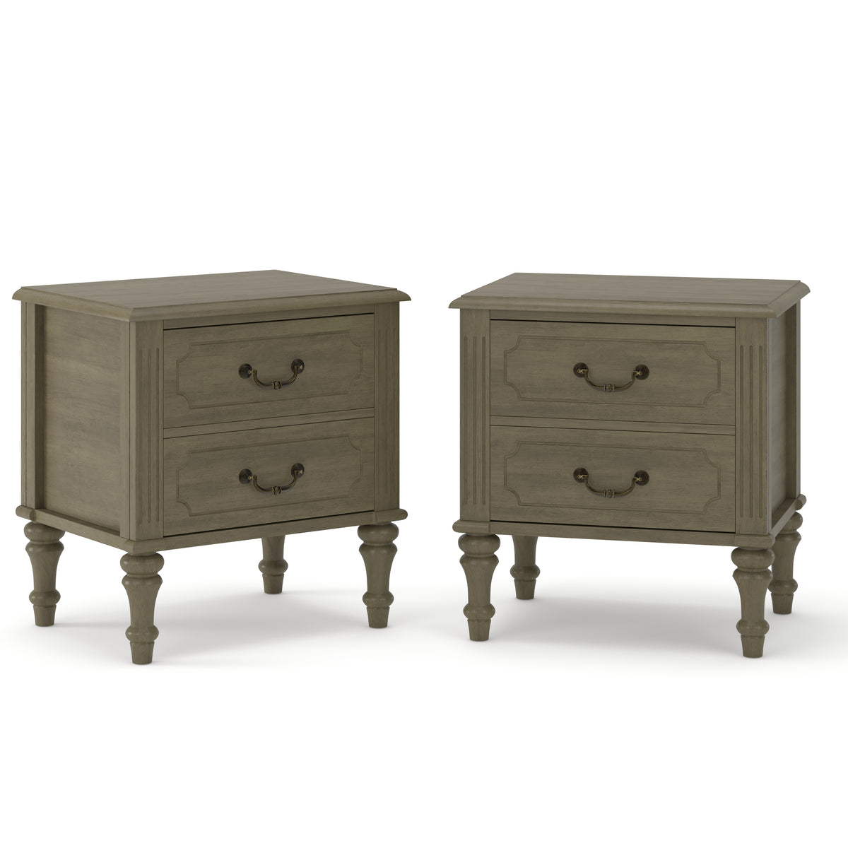 Fluted Nightstand 2-Piece Set, 21-Inch Wide, Solid Wood, Antique Bronze